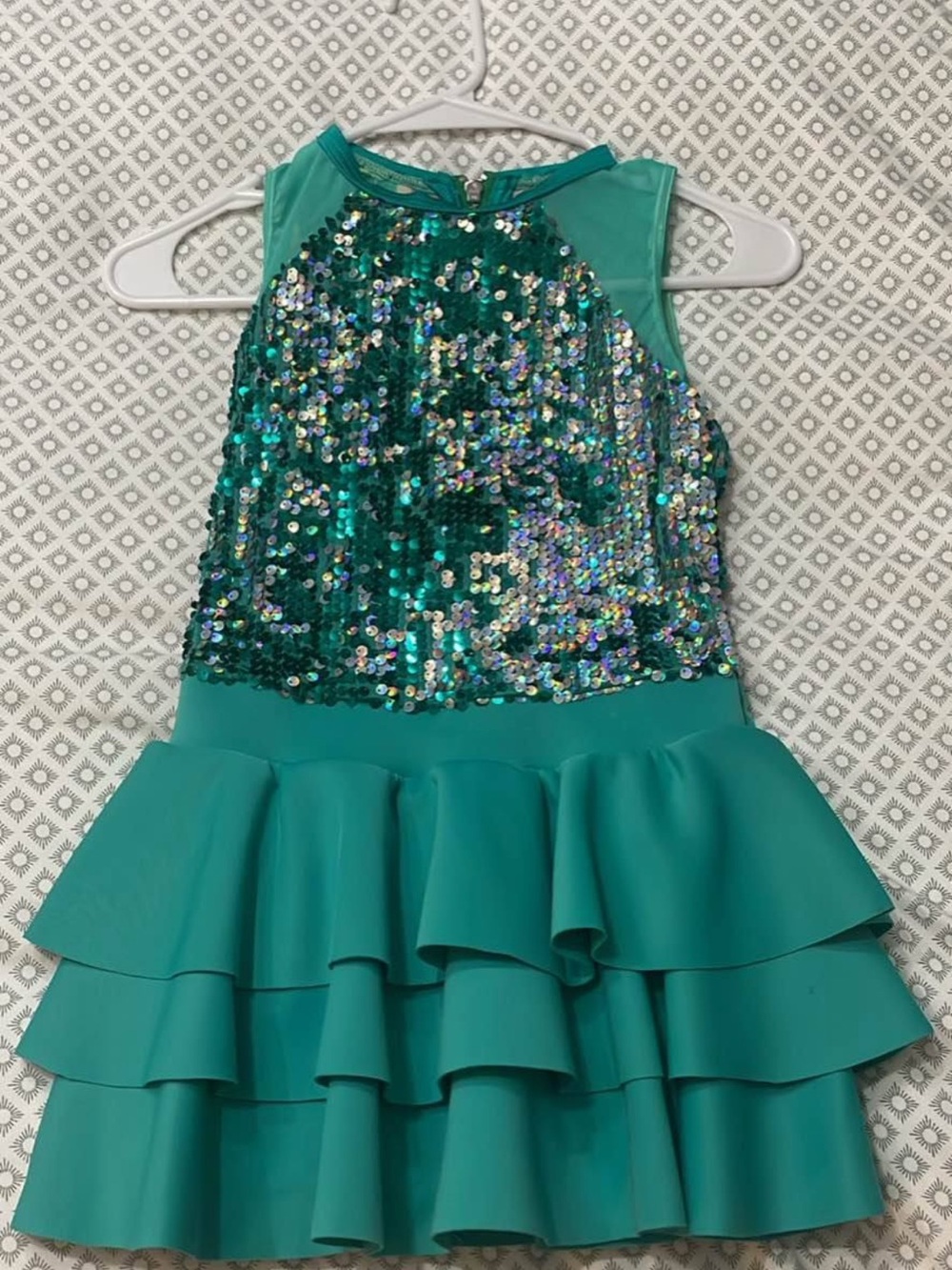 Weissman Teal Sequin Halter Ruffle Dance Costume